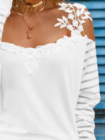 Casual Lace Stitching Organza Sleeve Solid Color T-shirt - T-Shirts - INS | Online Fashion Free Shipping Clothing, Dresses, Tops, Shoes - 07/06/2021 - Category_T-Shirts - Color_Gray