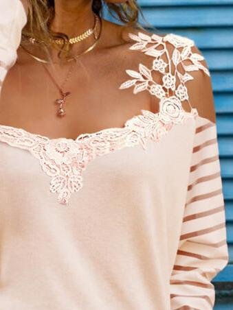 Casual Lace Stitching Organza Sleeve Solid Color T-shirt - T-Shirts - INS | Online Fashion Free Shipping Clothing, Dresses, Tops, Shoes - 07/06/2021 - Category_T-Shirts - Color_Gray