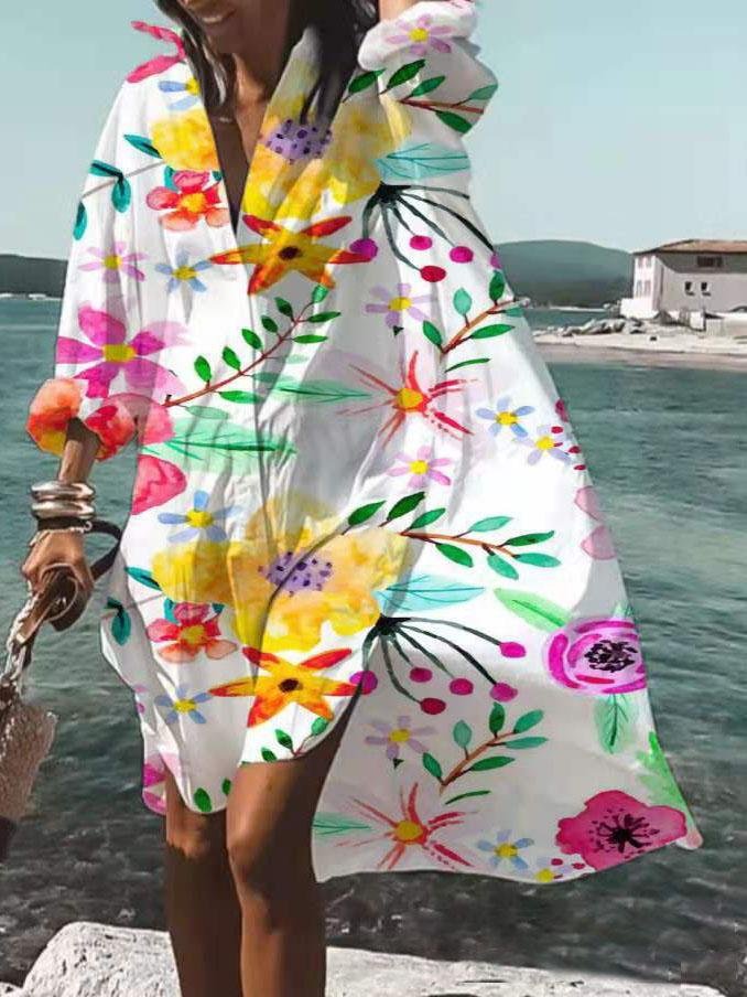 Casual Lapel Long-sleeved Floral Print Shirt Dress - Mini Dresses - INS | Online Fashion Free Shipping Clothing, Dresses, Tops, Shoes - 16/07/2021 - 20-30 - color-green