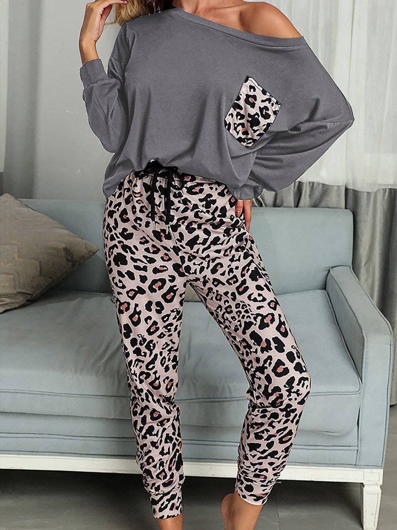 Casual Leopard Print Long Sleeve Two-piece Suit - Sets - INS | Online Fashion Free Shipping Clothing, Dresses, Tops, Shoes - 20-30 - 20/07/2021 - Bottoms