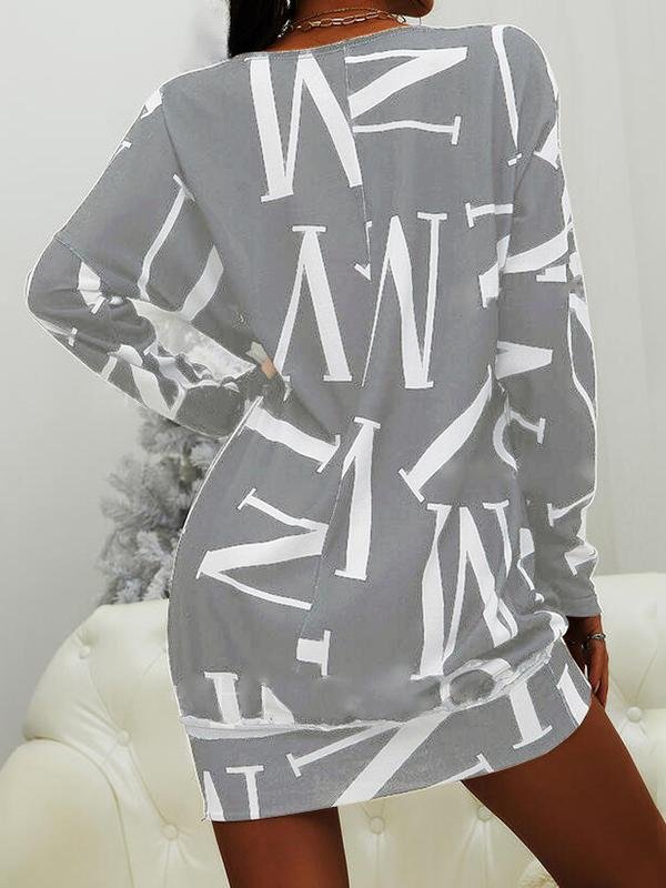 Casual Long Sleeve Letter Print Round Neck Dress - Mini Dresses - INS | Online Fashion Free Shipping Clothing, Dresses, Tops, Shoes - 03/06/2021 - Color_Black - Color_Blue
