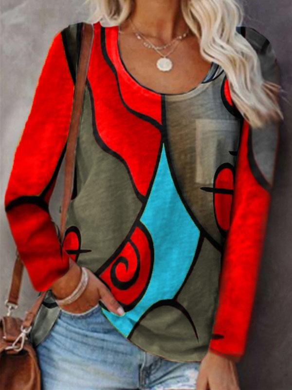 Casual Long-sleeved Colorblock T-shirt - T-shirts - INS | Online Fashion Free Shipping Clothing, Dresses, Tops, Shoes - 10-20 - 17/07/2021 - color-blue