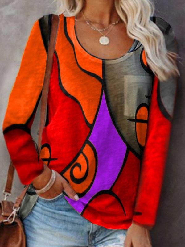 Casual Long-sleeved Colorblock T-shirt - T-shirts - INS | Online Fashion Free Shipping Clothing, Dresses, Tops, Shoes - 10-20 - 17/07/2021 - color-blue