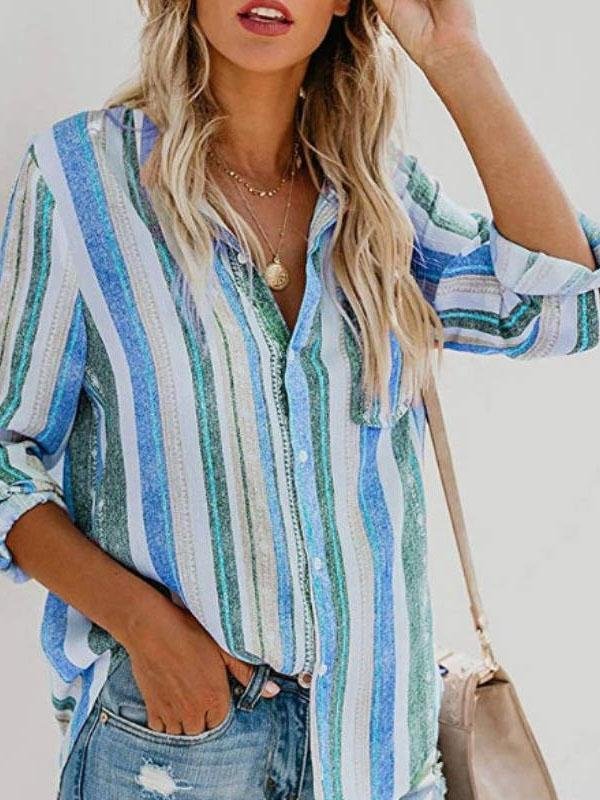 Casual Long-sleeved Striped Shirt - Blouses - INS | Online Fashion Free Shipping Clothing, Dresses, Tops, Shoes - 08/06/2021 - BLO2106080048 - Blouses