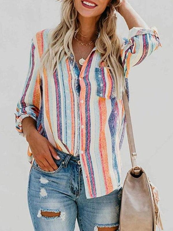 Casual Long-sleeved Striped Shirt - Blouses - INS | Online Fashion Free Shipping Clothing, Dresses, Tops, Shoes - 08/06/2021 - BLO2106080048 - Blouses