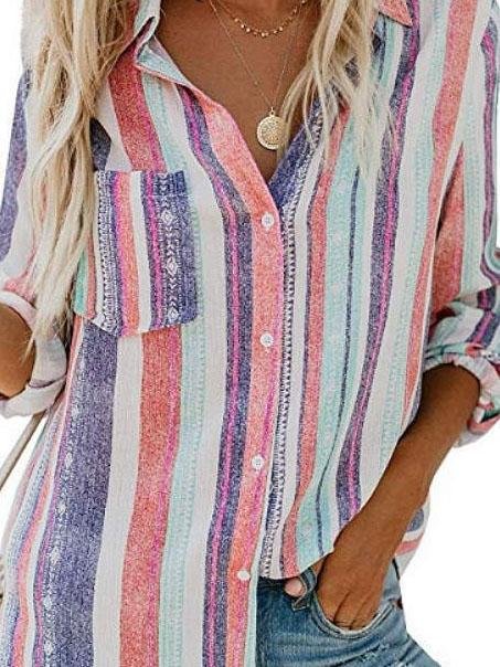 Casual Long-sleeved Striped Shirt - Blouses - INS | Online Fashion Free Shipping Clothing, Dresses, Tops, Shoes - 08/06/2021 - BLO2106080048 - Blouses