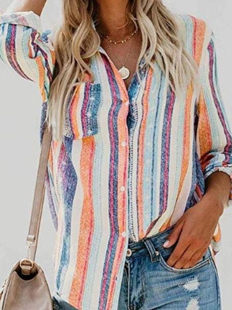 Casual Long-sleeved Striped Shirt - Blouses - INS | Online Fashion Free Shipping Clothing, Dresses, Tops, Shoes - 08/06/2021 - BLO2106080048 - Blouses