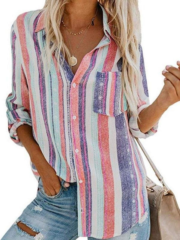 Casual Long-sleeved Striped Shirt - Blouses - INS | Online Fashion Free Shipping Clothing, Dresses, Tops, Shoes - 08/06/2021 - BLO2106080048 - Blouses
