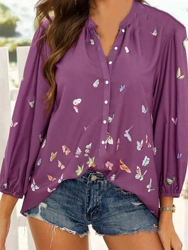 Casual Loose Butterfly Print Long-sleeved Shirt - Shirts - INS | Online Fashion Free Shipping Clothing, Dresses, Tops, Shoes - 02/04/2021 - 2XL - 3XL