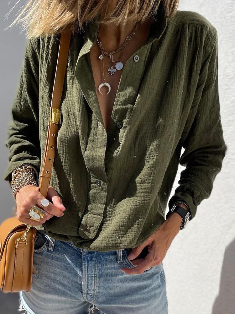 Casual Loose Button Long Sleeve Blouses - Blouses - INS | Online Fashion Free Shipping Clothing, Dresses, Tops, Shoes - 20-30 - 22/06/2021 - BLO2106221113