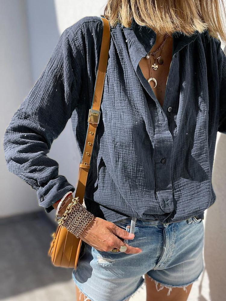 Casual Loose Button Long Sleeve Blouses - Blouses - INS | Online Fashion Free Shipping Clothing, Dresses, Tops, Shoes - 20-30 - 22/06/2021 - BLO2106221113