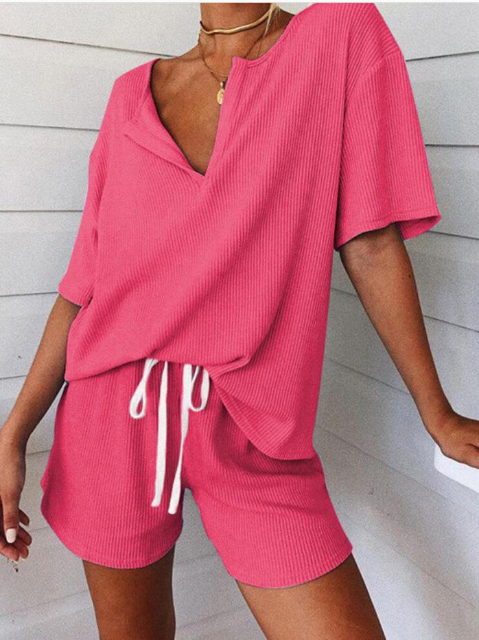 Casual Loose V-neck Short-sleeved Fashion Sports Suit - Two-piece Outfits - INS | Online Fashion Free Shipping Clothing, Dresses, Tops, Shoes - 13/05/2021 - 13052021 - 130521