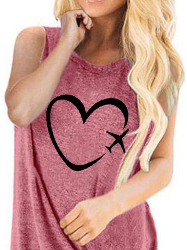 Casual Love Print Round Neck Sleeveless T-shirt - Tank Tops - INS | Online Fashion Free Shipping Clothing, Dresses, Tops, Shoes - 18/05/2021 - Color_Blue - Color_Light Green