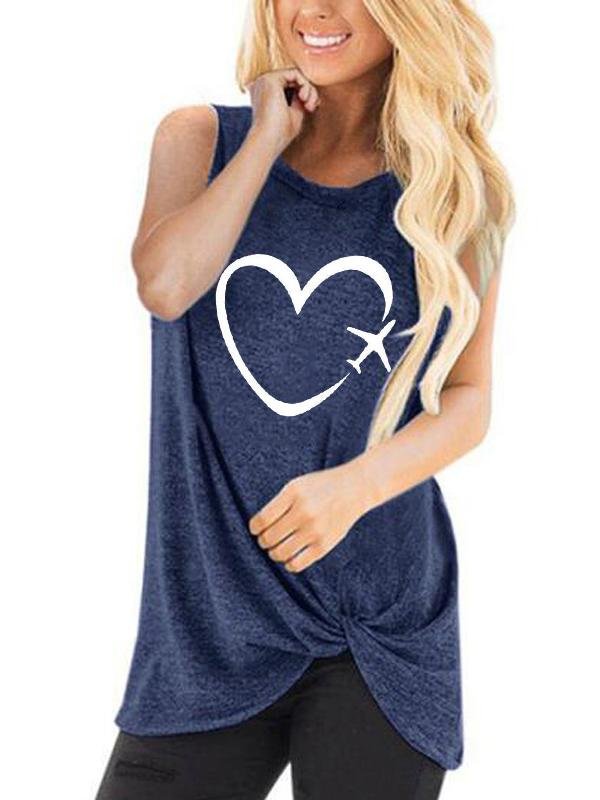 Casual Love Print Round Neck Sleeveless T-shirt - Tank Tops - INS | Online Fashion Free Shipping Clothing, Dresses, Tops, Shoes - 18/05/2021 - Color_Blue - Color_Light Green