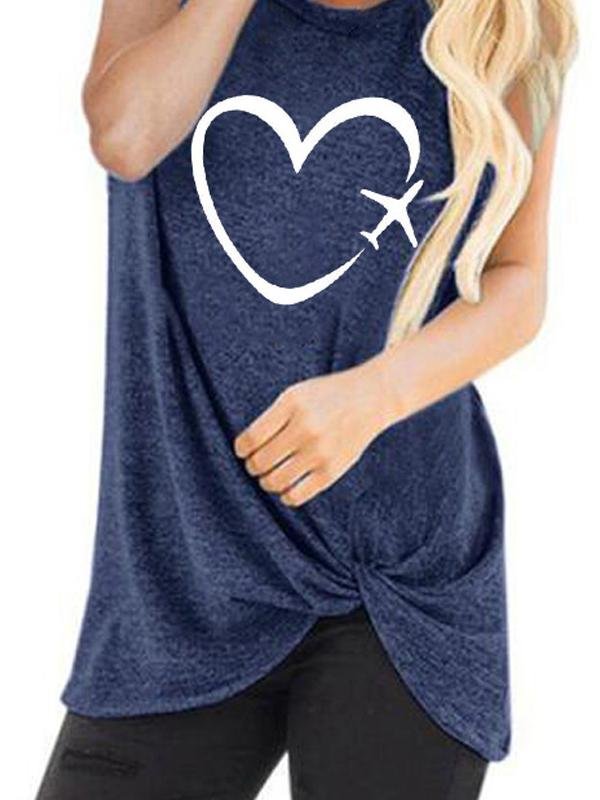 Casual Love Print Round Neck Sleeveless T-shirt - Tank Tops - INS | Online Fashion Free Shipping Clothing, Dresses, Tops, Shoes - 18/05/2021 - Color_Blue - Color_Light Green