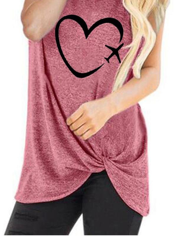 Casual Love Print Round Neck Sleeveless T-shirt - Tank Tops - INS | Online Fashion Free Shipping Clothing, Dresses, Tops, Shoes - 18/05/2021 - Color_Blue - Color_Light Green