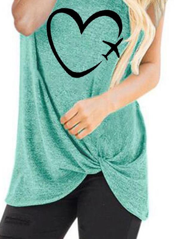 Casual Love Print Round Neck Sleeveless T-shirt - Tank Tops - INS | Online Fashion Free Shipping Clothing, Dresses, Tops, Shoes - 18/05/2021 - Color_Blue - Color_Light Green