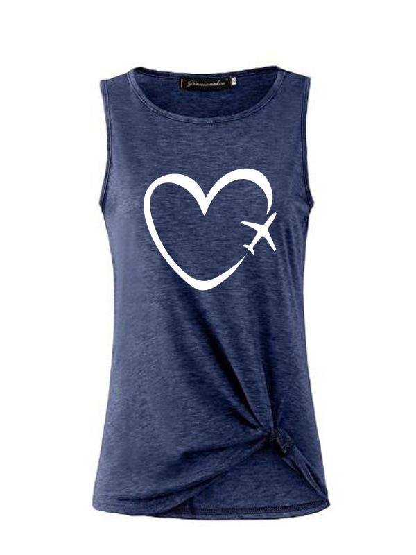 Casual Love Print Round Neck Sleeveless T-shirt - Tank Tops - INS | Online Fashion Free Shipping Clothing, Dresses, Tops, Shoes - 18/05/2021 - Color_Blue - Color_Light Green
