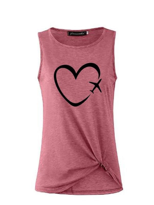 Casual Love Print Round Neck Sleeveless T-shirt - Tank Tops - INS | Online Fashion Free Shipping Clothing, Dresses, Tops, Shoes - 18/05/2021 - Color_Blue - Color_Light Green