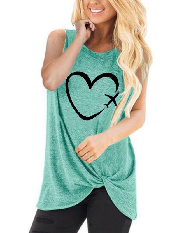 Casual Love Print Round Neck Sleeveless T-shirt - Tank Tops - INS | Online Fashion Free Shipping Clothing, Dresses, Tops, Shoes - 18/05/2021 - Color_Blue - Color_Light Green