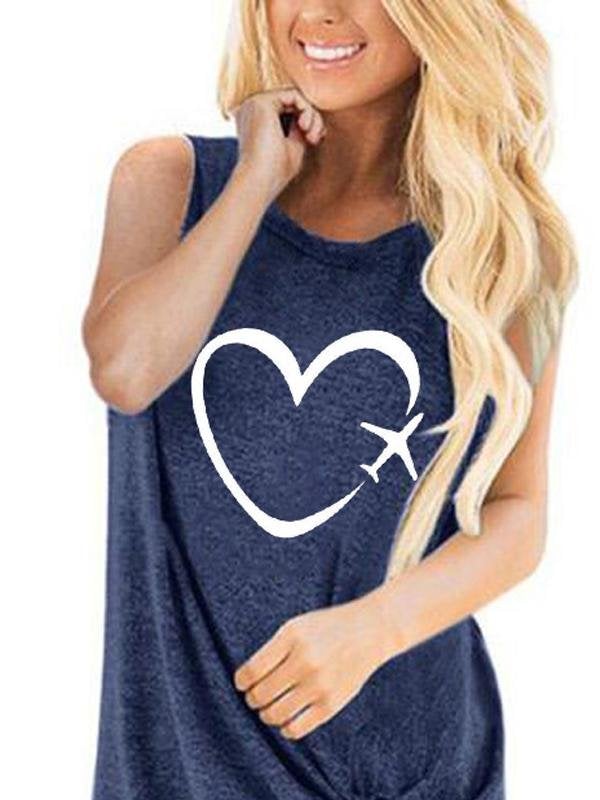 Casual Love Print Round Neck Sleeveless T-shirt - Tank Tops - INS | Online Fashion Free Shipping Clothing, Dresses, Tops, Shoes - 18/05/2021 - Color_Blue - Color_Light Green