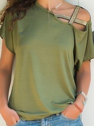 Casual Oblique Shoulder Cross Irregular Short Sleeve T-shirt - T-Shirts - INS | Online Fashion Free Shipping Clothing, Dresses, Tops, Shoes - 08/06/2021 - Category_T-Shirts - Color_Black