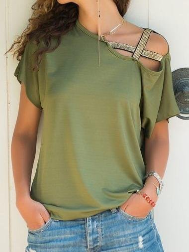 Casual Oblique Shoulder Cross Irregular Short Sleeve T-shirt - T-Shirts - INS | Online Fashion Free Shipping Clothing, Dresses, Tops, Shoes - 08/06/2021 - Category_T-Shirts - Color_Black