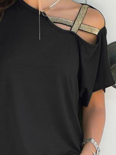 Casual Oblique Shoulder Cross Irregular Short Sleeve T-shirt - T-Shirts - INS | Online Fashion Free Shipping Clothing, Dresses, Tops, Shoes - 08/06/2021 - Category_T-Shirts - Color_Black