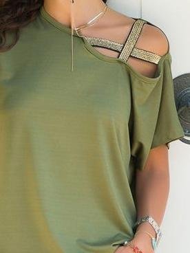 Casual Oblique Shoulder Cross Irregular Short Sleeve T-shirt - T-Shirts - INS | Online Fashion Free Shipping Clothing, Dresses, Tops, Shoes - 08/06/2021 - Category_T-Shirts - Color_Black