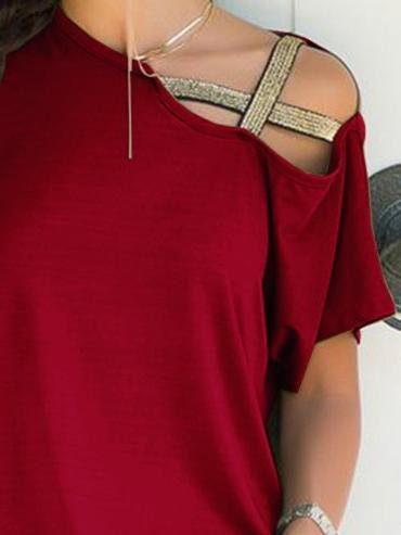 Casual Oblique Shoulder Cross Irregular Short Sleeve T-shirt - T-Shirts - INS | Online Fashion Free Shipping Clothing, Dresses, Tops, Shoes - 08/06/2021 - Category_T-Shirts - Color_Black