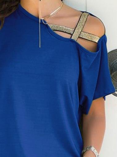 Casual Oblique Shoulder Cross Irregular Short Sleeve T-shirt - T-Shirts - INS | Online Fashion Free Shipping Clothing, Dresses, Tops, Shoes - 08/06/2021 - Category_T-Shirts - Color_Black