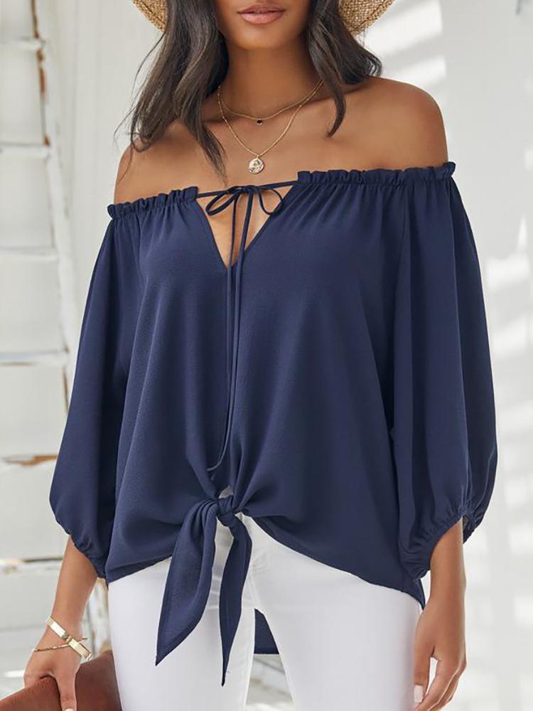 Casual One-word Shoulder Strap Blouse - Blouses - INS | Online Fashion Free Shipping Clothing, Dresses, Tops, Shoes - 20-30 - 30/06/2021 - BLO2106301134