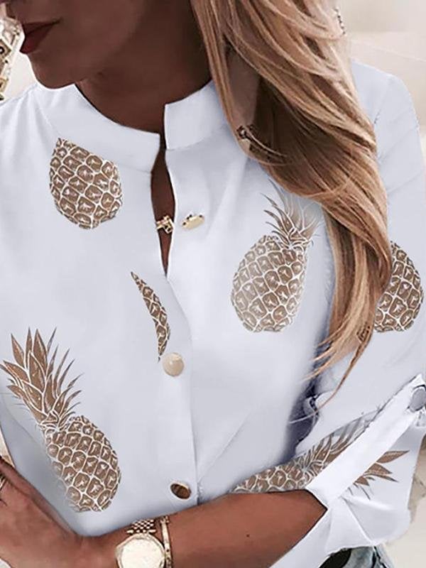 Casual Pineapple Printed Roll Sleeves Blouse - Blouses - INS | Online Fashion Free Shipping Clothing, Dresses, Tops, Shoes - 06//04/2021 - Autumn - Blouses