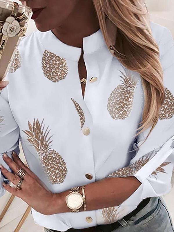 Casual Pineapple Printed Roll Sleeves Blouse - Blouses - INS | Online Fashion Free Shipping Clothing, Dresses, Tops, Shoes - 06//04/2021 - Autumn - Blouses
