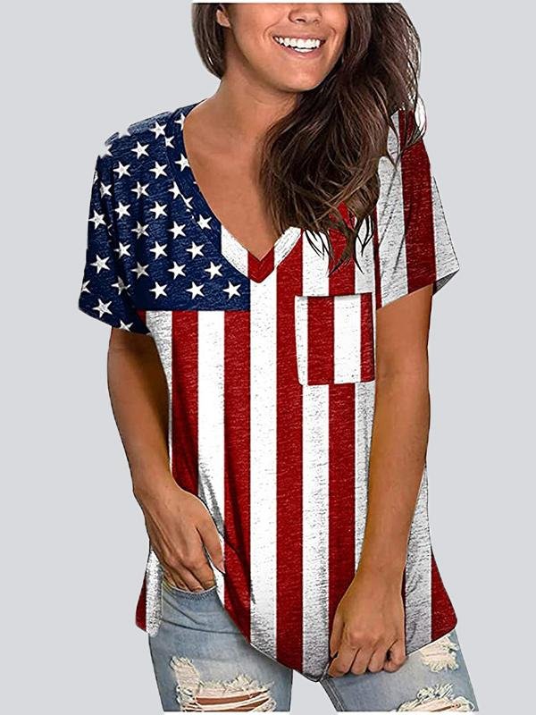 Casual Print V Neck Short Sleeve T-shirt - T-shirts - INS | Online Fashion Free Shipping Clothing, Dresses, Tops, Shoes - 22/05/2021 - Color_Black - Color_Blue