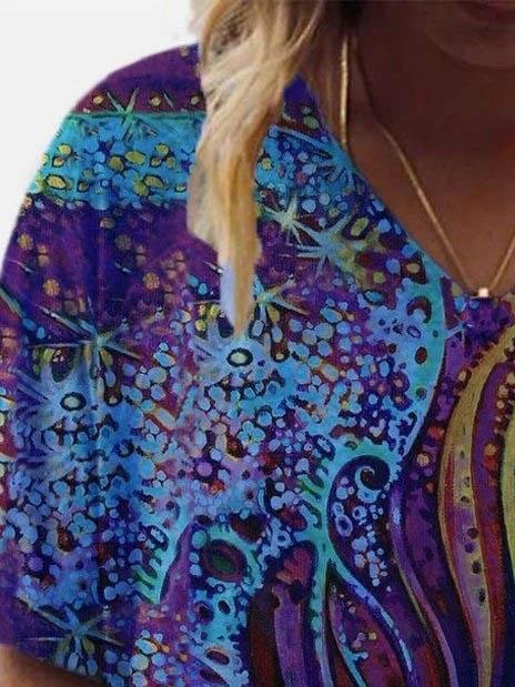 Casual Print V-neck Short Sleeve T-shirt - T-shirts - INS | Online Fashion Free Shipping Clothing, Dresses, Tops, Shoes - 08/06/2021 - Color_Purple - Size_2XL