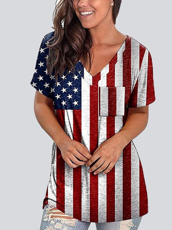 Casual Print V Neck Short Sleeve T-shirt - T-shirts - INS | Online Fashion Free Shipping Clothing, Dresses, Tops, Shoes - 22/05/2021 - Color_Black - Color_Blue