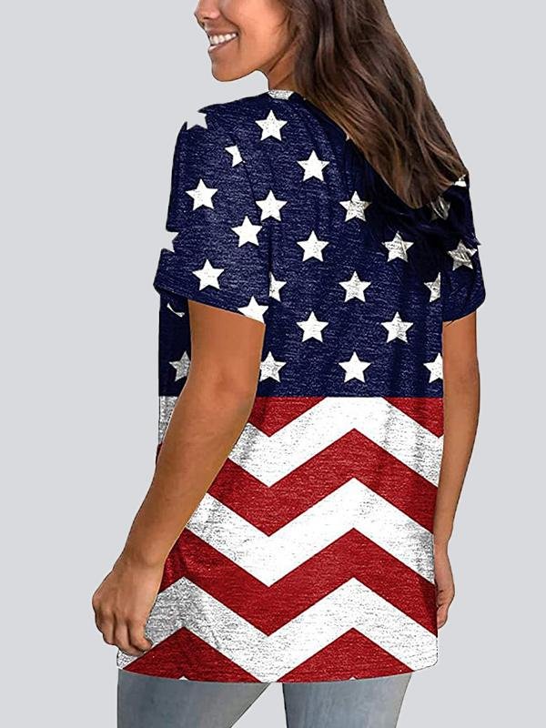 Casual Print V Neck Short Sleeve T-shirt - T-shirts - INS | Online Fashion Free Shipping Clothing, Dresses, Tops, Shoes - 22/05/2021 - Color_Black - Color_Blue