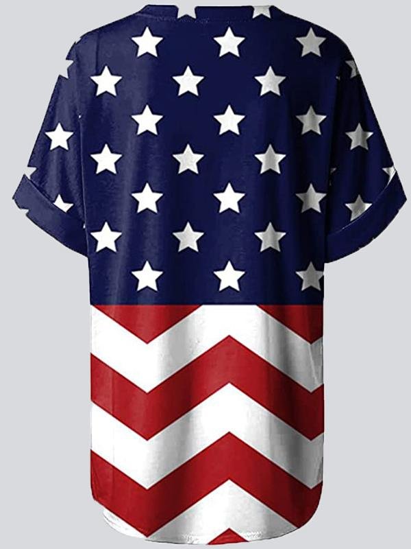 Casual Print V Neck Short Sleeve T-shirt - T-shirts - INS | Online Fashion Free Shipping Clothing, Dresses, Tops, Shoes - 22/05/2021 - Color_Black - Color_Blue