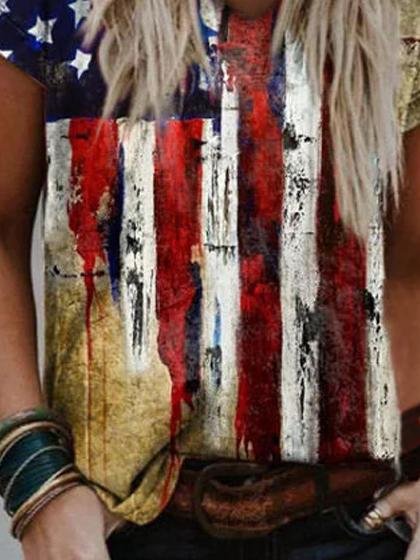 Casual Print V Neck T-Shirt - T-Shirts - INS | Online Fashion Free Shipping Clothing, Dresses, Tops, Shoes - 24/05/2021 - Color_Red - LXQ