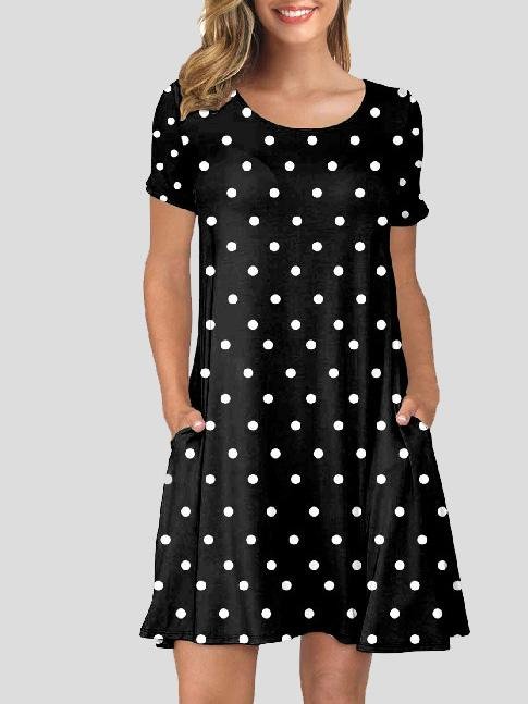 Casual Printed Short Sleeve Round Neck Pocket Dress - Mini Dresses - INS | Online Fashion Free Shipping Clothing, Dresses, Tops, Shoes - 10-20 - 19/07/2021 - Category_Mini Dresses