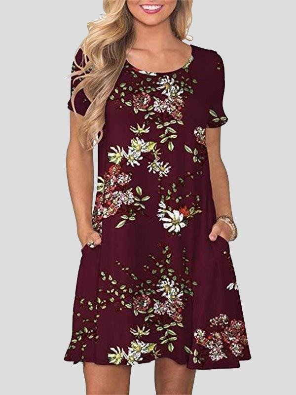 Casual Printed Short Sleeve Round Neck Pocket Dress - Mini Dresses - INS | Online Fashion Free Shipping Clothing, Dresses, Tops, Shoes - 10-20 - 19/07/2021 - Category_Mini Dresses