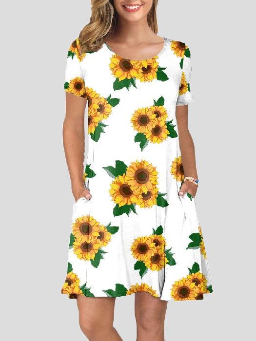 Casual Printed Short Sleeve Round Neck Pocket Dress - Mini Dresses - INS | Online Fashion Free Shipping Clothing, Dresses, Tops, Shoes - 10-20 - 19/07/2021 - Category_Mini Dresses