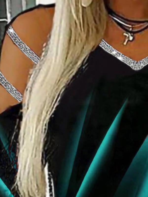 Casual Printed V-neck Long Sleeve T-shirt - T-shirts - INS | Online Fashion Free Shipping Clothing, Dresses, Tops, Shoes - 11/06/2021 - Color_Black - Color_Blue