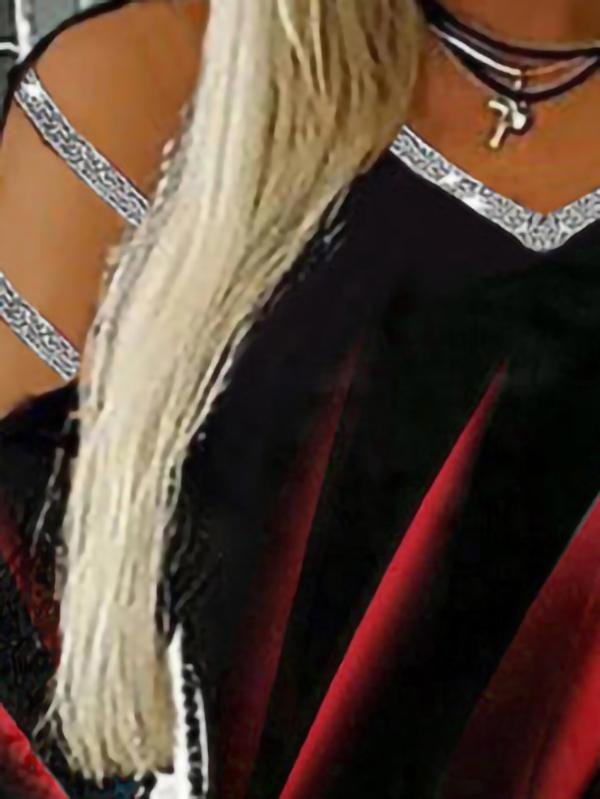 Casual Printed V-neck Long Sleeve T-shirt - T-shirts - INS | Online Fashion Free Shipping Clothing, Dresses, Tops, Shoes - 11/06/2021 - Color_Black - Color_Blue