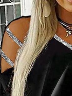 Casual Printed V-neck Long Sleeve T-shirt - T-shirts - INS | Online Fashion Free Shipping Clothing, Dresses, Tops, Shoes - 11/06/2021 - Color_Black - Color_Blue