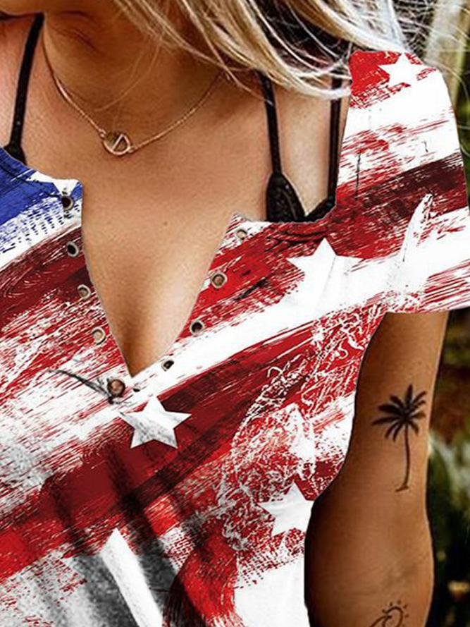 Casual Pullover Deep V-neck Printed T-shirt - T-shirts - INS | Online Fashion Free Shipping Clothing, Dresses, Tops, Shoes - 24/05/2021 - Color_Multicolor - LXQ