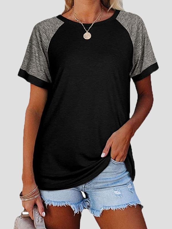 Casual Round Neck Short Sleeve Two Color T-shirts - T-Shirts - INS | Online Fashion Free Shipping Clothing, Dresses, Tops, Shoes - 02/06/2021 - Category_T-Shirts - Color_Black