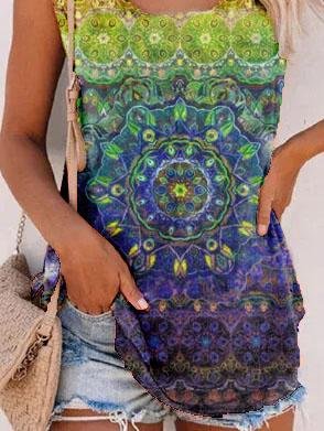 Casual Round Neck Sleeveless Printed T-shirt - T-Shirts - INS | Online Fashion Free Shipping Clothing, Dresses, Tops, Shoes - 02/06/2021 - Category_T-Shirts - Color_Blue