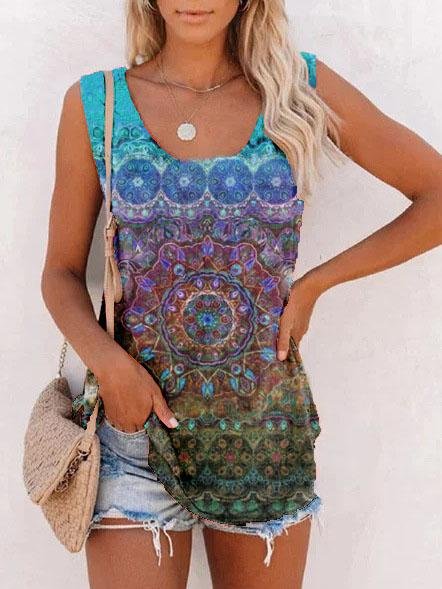 Casual Round Neck Sleeveless Printed T-shirt - T-Shirts - INS | Online Fashion Free Shipping Clothing, Dresses, Tops, Shoes - 02/06/2021 - Category_T-Shirts - Color_Blue
